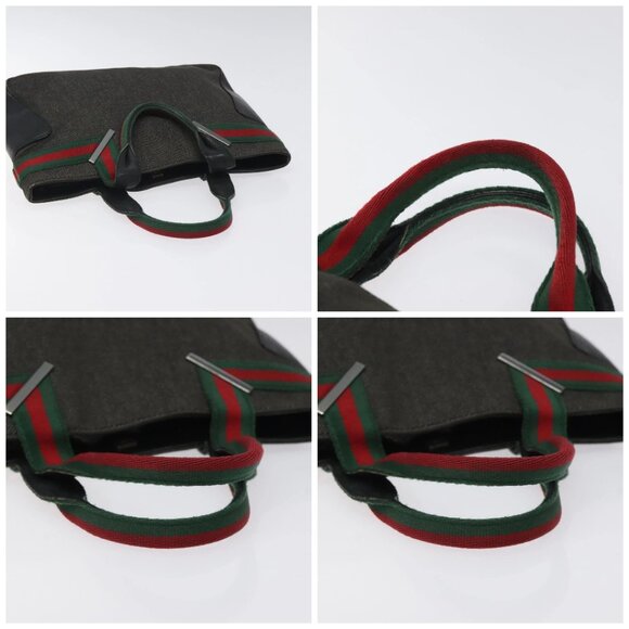 GUCCI Web Sherry Line Hand Bag Canvas Black Silver 73984 Auth ti3159 - Picture 16 of 16